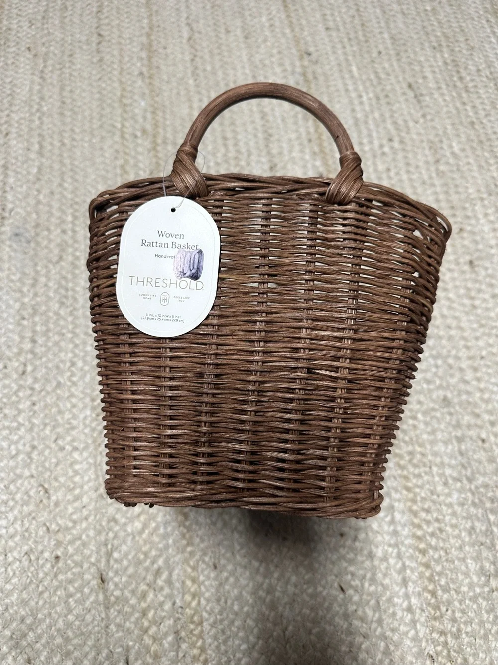 NEW Threshold Handcrafted Brown Woven Rattan Basket w/Handles